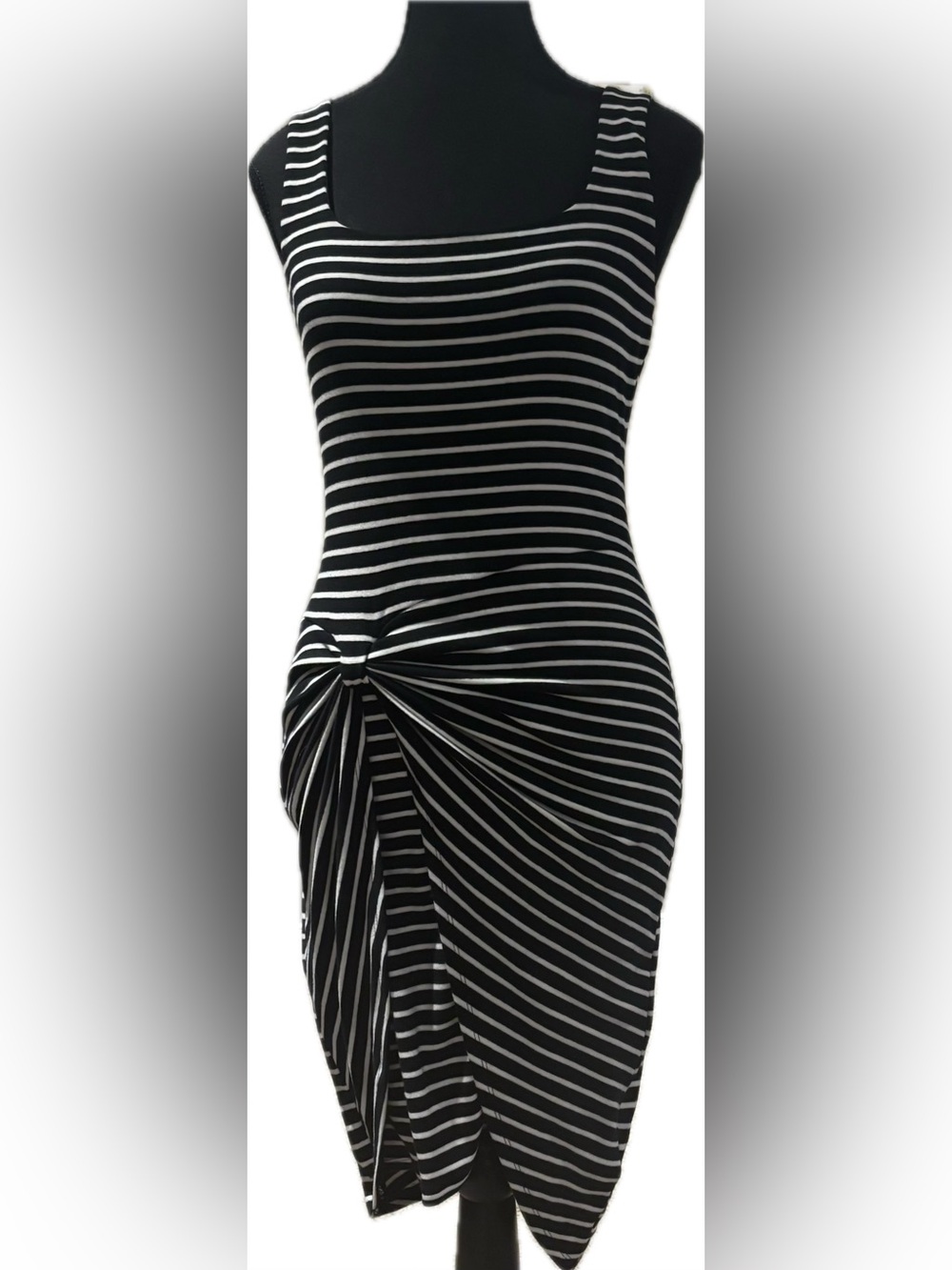 Guess Black & White Striped Midi Dress with Side Knot